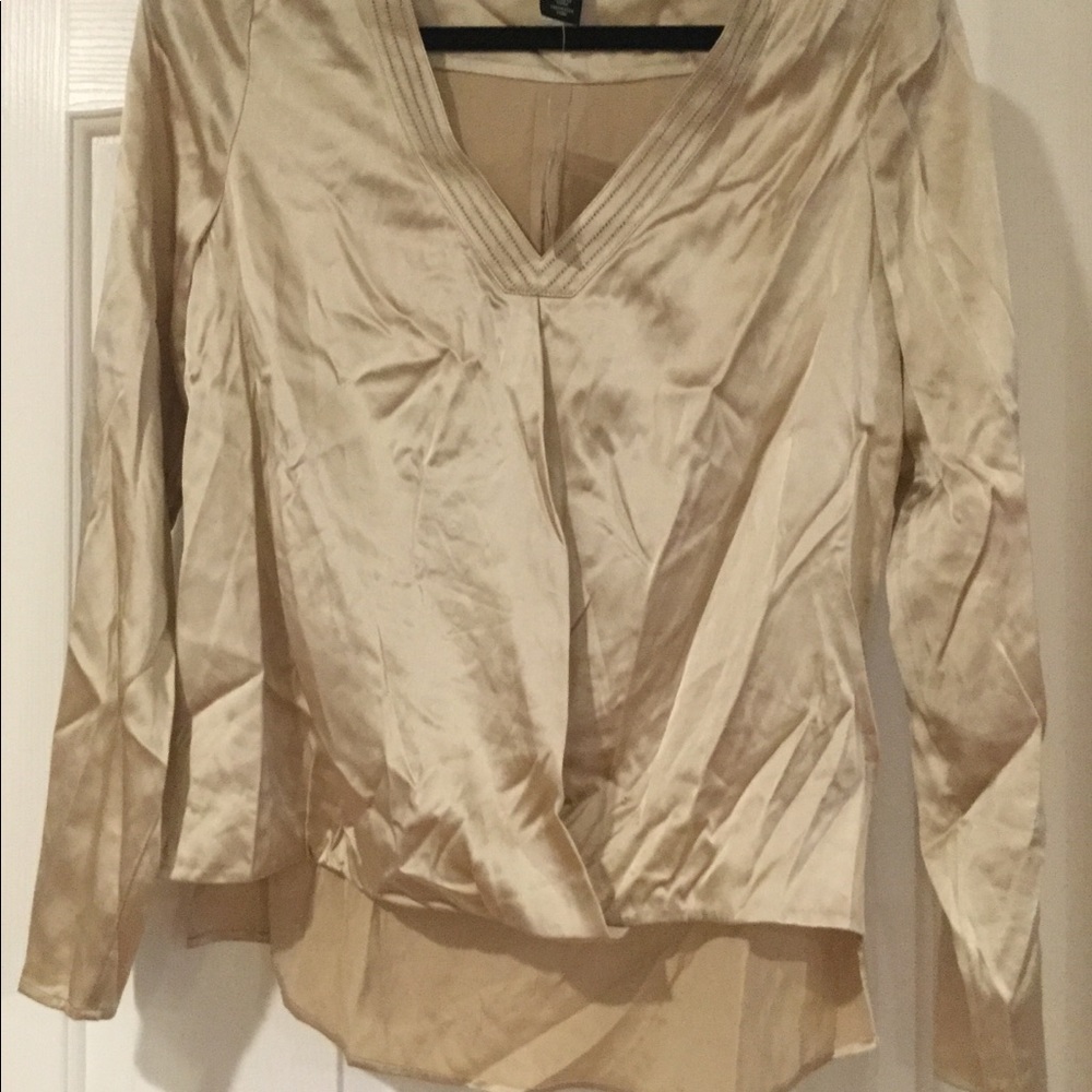 WHBM Gold V-Neck Silk 3/4 Sleeve NWT